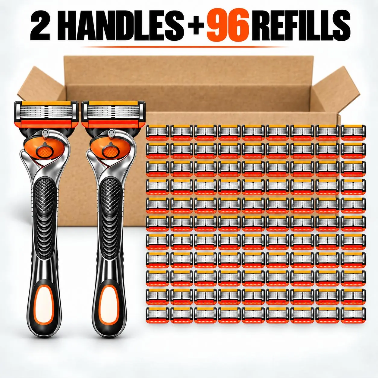 Men's razor replacement blade set, 24/48/96 blades per pack (including free handle) - ultra-sharp stainless steel blades for a smooth shave. A men's travel razor set, the ideal gift for your loved one.