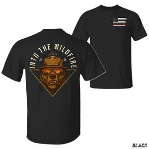 Firefighter Wildfire T-Shirt, Into the Wildfire Bear Graphic Tee, Wildland Firefighter Shirt for First Responders & Fire Crew, Gift for Firemen or Outdoor Rescue Enthusiasts