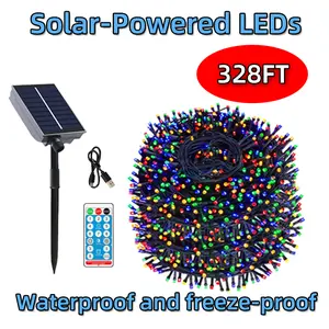 Dazzle Bright Smart Halloween String Lights Solar energy Waterproof and freeze-proof, 328FT 800 LED RGB Color Changing String Lights with Remote Controlled, Christmas Decorations for Indoor Outdoor Holiday Xmas Tree Party Decor