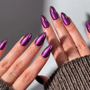 Upgrade Your Look Instantly, 24pcs Y2K Almond Long Press-On Nails, Cat Eye Acrylic False Nail Set, Includes Jelly Glue & File