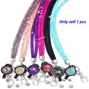 Glitter ID Card Holder with Lanyard, 1 Count Retractable Badge Reel, Retractable Badge Holders, Identification Badges Supplies for Office Worker Student