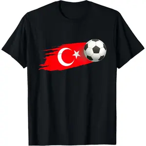 100%cotton Turkey Soccer Ball Turkey Flag Jersey – Turkish Football Fan T-Shirt