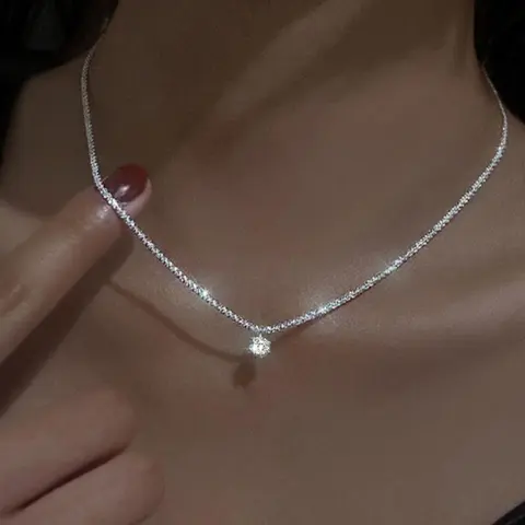 Women's Elegant Rhinestone Decor Pendant Necklace, Minimalist Trendy Charm Necklace, Chic Glittering Jewelry As Gift for Girlfriend, Decorative Shining Necklace