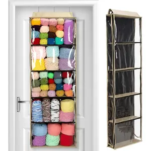 Hanging Yarn Storage Knitting Organizer Storage with 5 Compartments, Clear Wall Display Bulk Yarn Organizer for Knitting , Crochet Hooks(Large Size) (linen)
