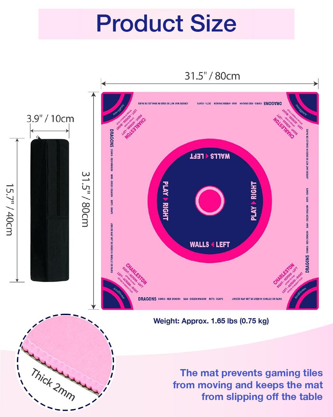 Pink & Blue Mahjong Mat (31.5"X31.5") with Black Carrying Bag, Anti-Slip, Noise-Reducing Mahjong Mat for Table, Board Games, Tile Games and Cards