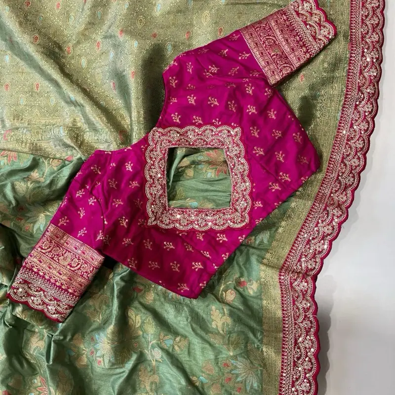 Women's Designer Saree in Indian Dola Silk for Diwali Party - Maroon with Gold Embroidery & Cream Border