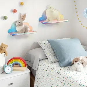 2pcs Acrylic Rainbow Cloud Shape Floating Shelves, Multifunctional Wall Mount Storage for Bathroom Kitchen Bedroom Living Room