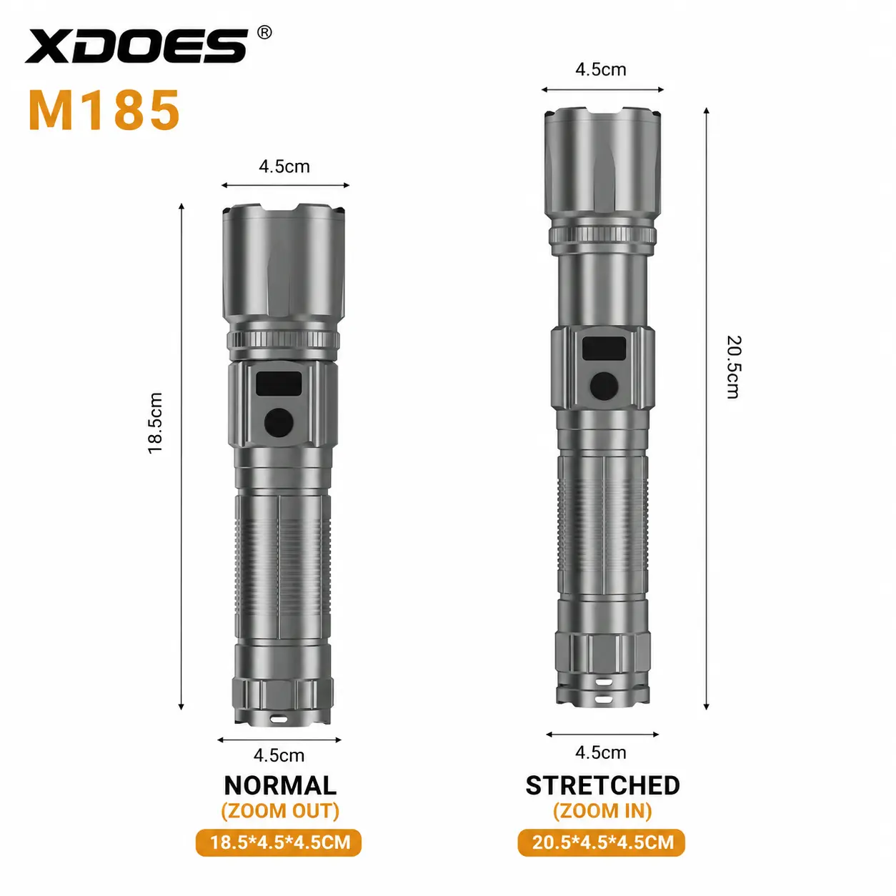 XDOES M185 Rechargeable LED Flashlight 1000 Lumens, Adjustable Zoom, USB-C Charging, Battery Display, Portable Flashlight for Camping Hiking Emergency