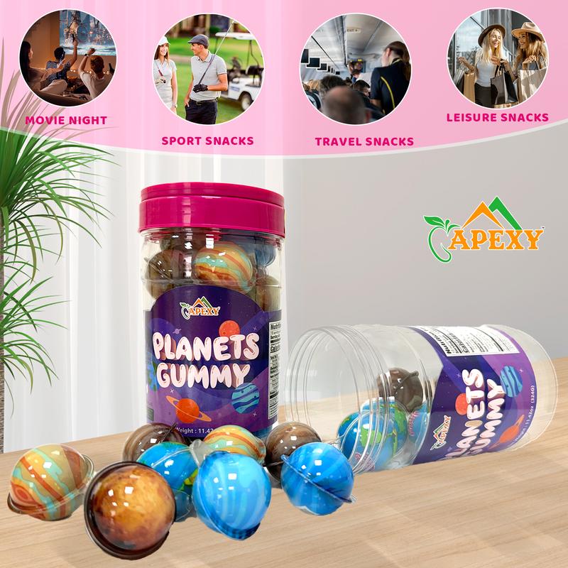 Apexy Planet Gummies - with Fruity Liquid Center 11.42oz Gummy Candy for Halloween, Birthday, Trick Or Treat, Party Candy - Jelly Filled Gummies, Fat Free, Nut Free. 11.42oz (Mixed Planets)  Bonbon Snack Sweet