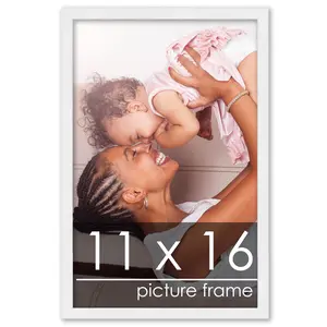 11x16 White Wood Picture Frame - UV Acrylic, Foam Board Backing, Hanging Hardware