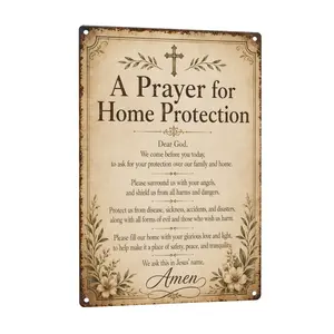 Christian Gifts Prayer for Protection of The Home Religious Tin sign for Home Church Prayer Room Office Chapel Decor 8x12 Inch，SummerVibes