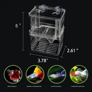 Aquarium Fish Breeder Box Plastic Isolation Breeding Hatching Incubator for Baby Fishes Shrimp Clownfish Guppy 5x3.78x2.61 inches