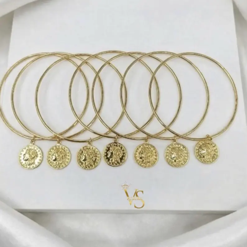 Valdes Luxury Size 7.5 Semanario Bangle Set – 14K Gold-Plated Laminated Gold