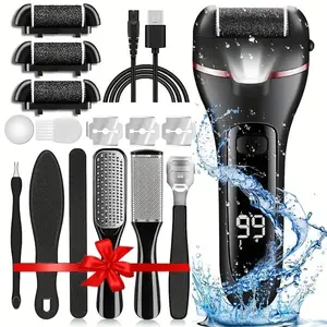 Electric Callus Remover for Feet, Portable Foot File Pedicure Tools, Waterproof 18 in 1 Kit for Cracked Heels, Calluses, Dead Skin, with 3 Roller Heads, 2 Speed, Perfect Hands Scrubber