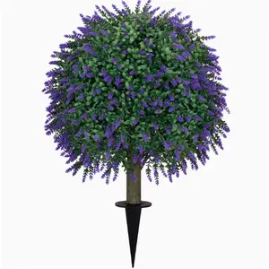 Elegant 21 Inch Artificial Lavender Ball Tree, UV Resistant Yew Balls, Vibrant Flowers, Plastic Faux Flowers, Indoor Outdoor Decor, Outdoor Faux Plants, Perfect for Front Door Porch Garden Display