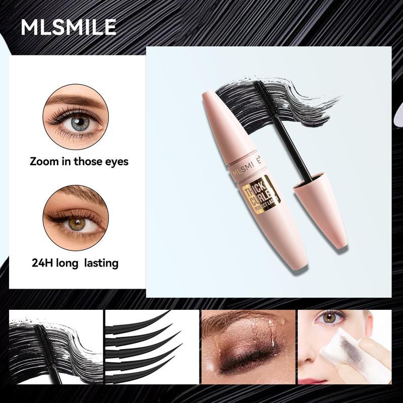 MLSMILE 2-color mascara, thickening, lengthening, curling, smudge-proof and waterproof, suitable for creating length and volume, vegan, no animal testing, holiday gift for women.