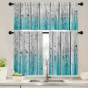 Kitchen  Sets, Blue and Gray Contrast Template Grain Print  Set, Rod Pocket Valance  Tier, 1 Valance/ 2 Cafe  Tiers, Window Treatment for Kitchen Cafe Living Room Bedroom, Home Decor casual curtain high ceiling inganchos custom drapery panel doble layer