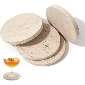 Marble Coasters Set of 4 (4 Inches) Absorbent Stone Heat-Resistant Cup Mats for Drinks Stylish Decor for Home Kitchen & Office