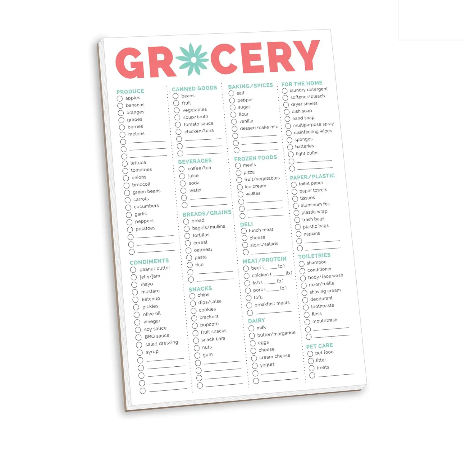 60 Pages Artistic Grocery Magnetic Notepad Printed Shopping List Items 6" x 9"