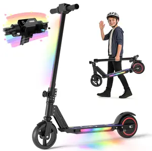 COMMUGO S5 Foldable Kids Electric Scooter with Rainbow Lights, 130W Motor, 8.7MPH, 5 Miles Range, Dual Brake System, for Boys Girls Teens Ages 6-14 summerwins