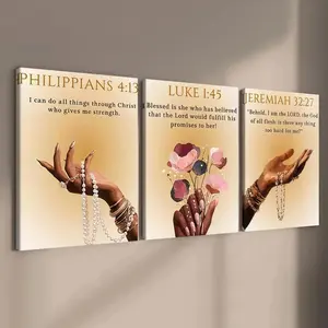 3-count wooden frame canvas, black and gold texture three-piece Artistic decorative poster of Bible scriptures, perfect living room and bedroom decoration, fashionable and modern family poster, corridor wall art, waterproof, art