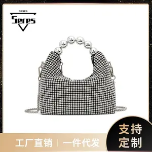 2026 New Arrival Stylish Pearl & Crystal Handheld Bag, Sparkly Rhinestone Beaded Women's Crossbody Bag for Banquets