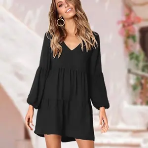 Women’s Tunic Dress V Neck Casual Loose Flowy Swing Shift Dress ***(NO STRETCH)***