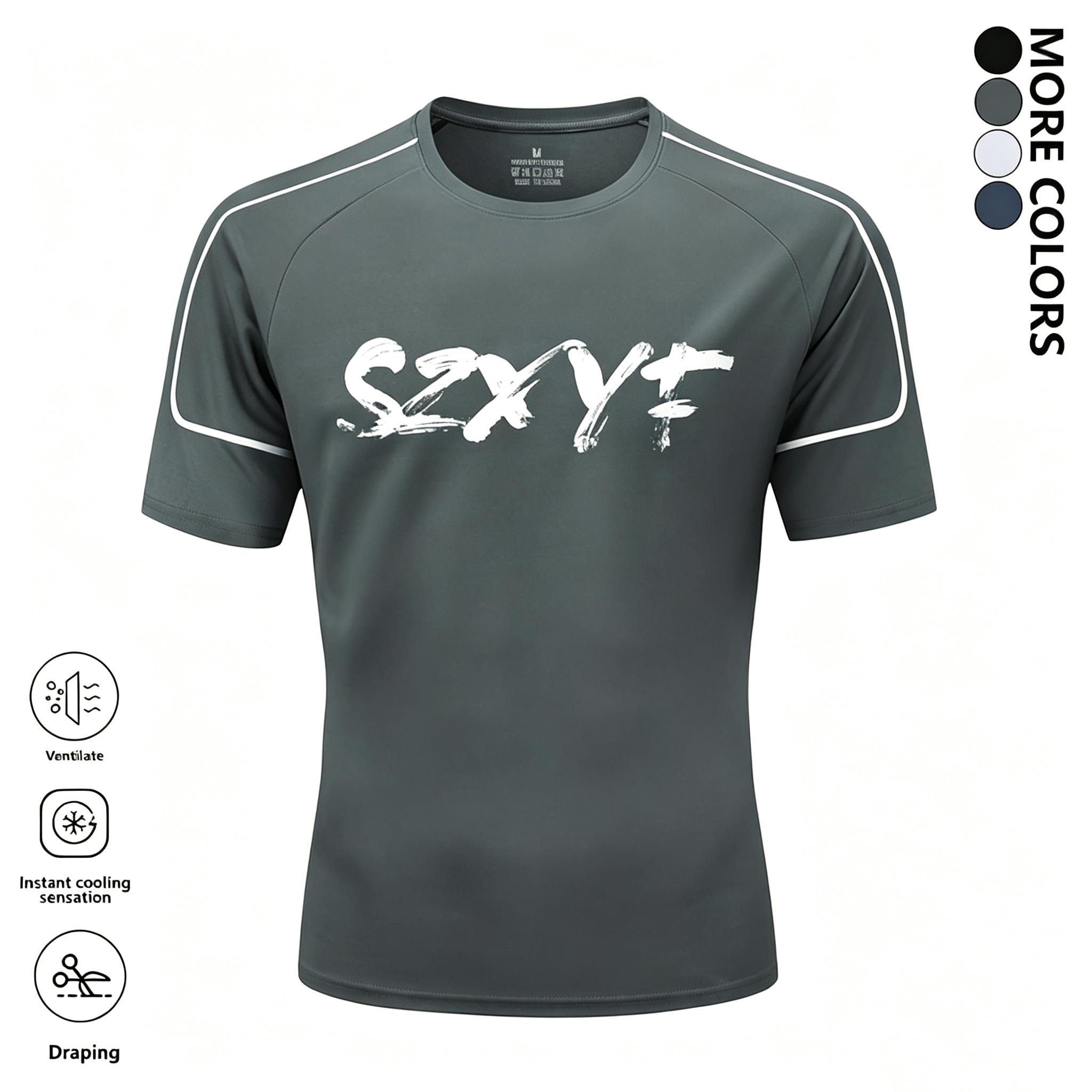 Multi-pack men’s solid-color crew-neck compression athletic T-shirts; quick-drying, breathable short-sleeve T-shirts suitable for running and fitness training; casual sports tops ideal for all seasons; sportswear featuring letter print design; loose, brea