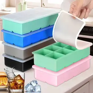 Food Grade Silicone Ice Cube Tray with Leak Proof Lid Large Square Ice Molds for Coffee Juice Chocolate Reusable