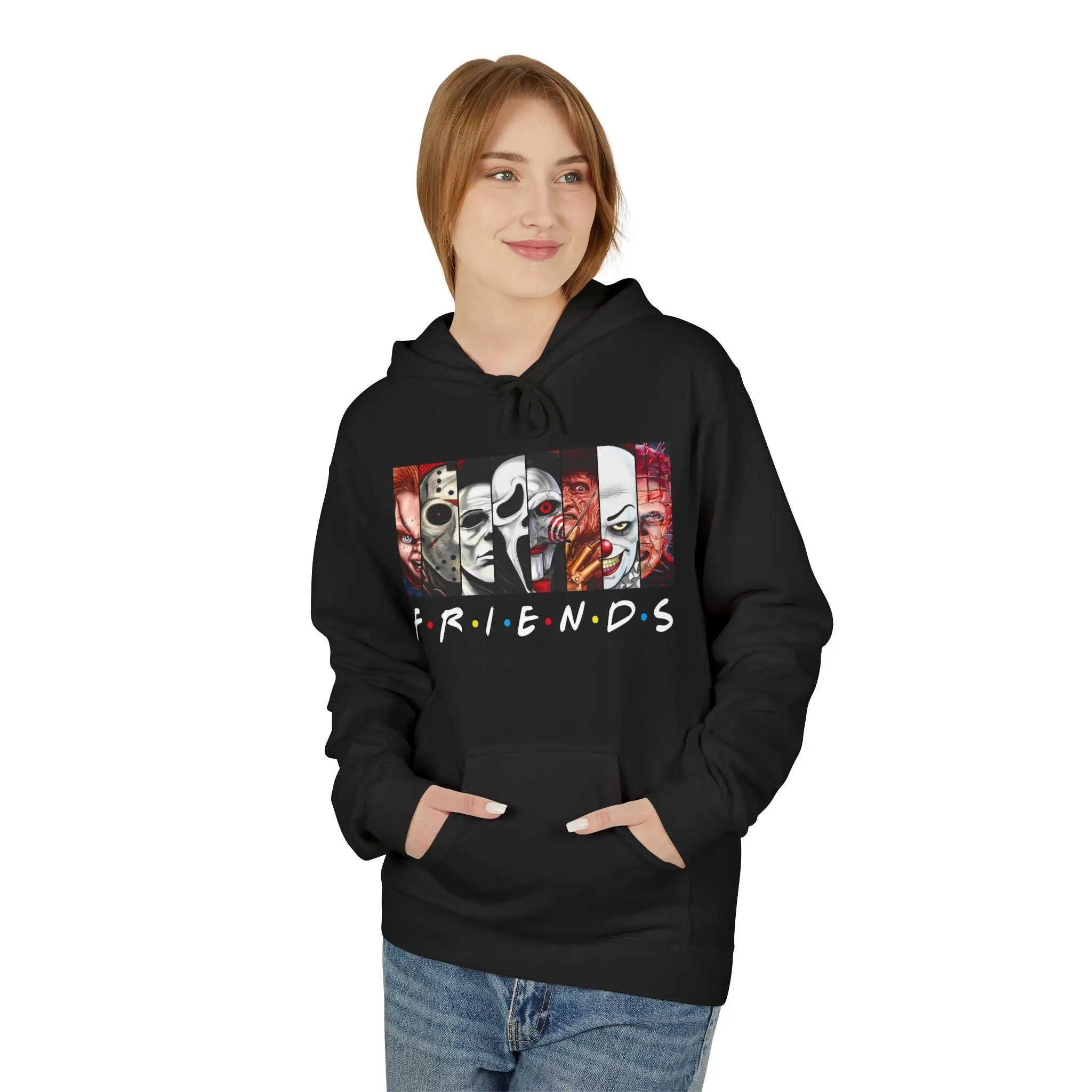 Horror Icons "Friends" Hoodie — Retro Killer Mask Crewneck