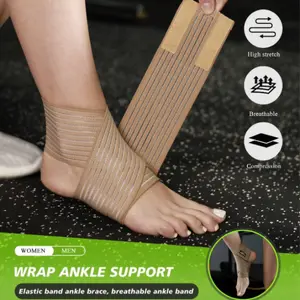 Beige Adjustable Ankle Support Wrap - 1 Piece One Size Adjustable Fit for Family Sports - 100% Polyester Leg Band