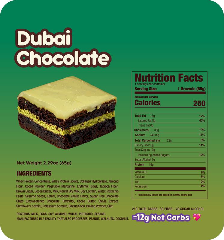 Dubai Chocolate Prime Bites - 12 Pack - Protein Brownies with 19g Protein and 5g Collagen Snack - Fresh Baked High Protein Snack w/ Low Sugar