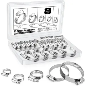 Stainless Steel Hose Clamps Assortment Kit, 25 count Worm Gear Hose Clamp Adjustable 1/4 to 2-1/4in(6-57mm),  Line Clamp for Plumbing, Automotive And Mechanical Applications