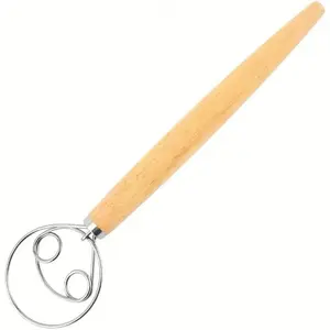 One piece set of bread baking mixer, handheld Danish dough with natural wooden handle, lightweight, easy to grip, easy to mix and knead dough, reusable and easy to clean, perfect for handmade bread enthusiasts and home baking
