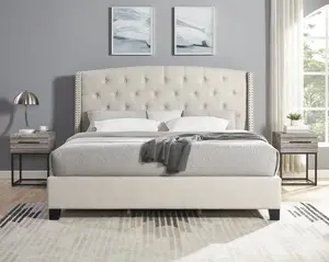 Astral 3-Piece Upholstered Bedroom Set, Tufted Wingback Bed with Two Nightstands