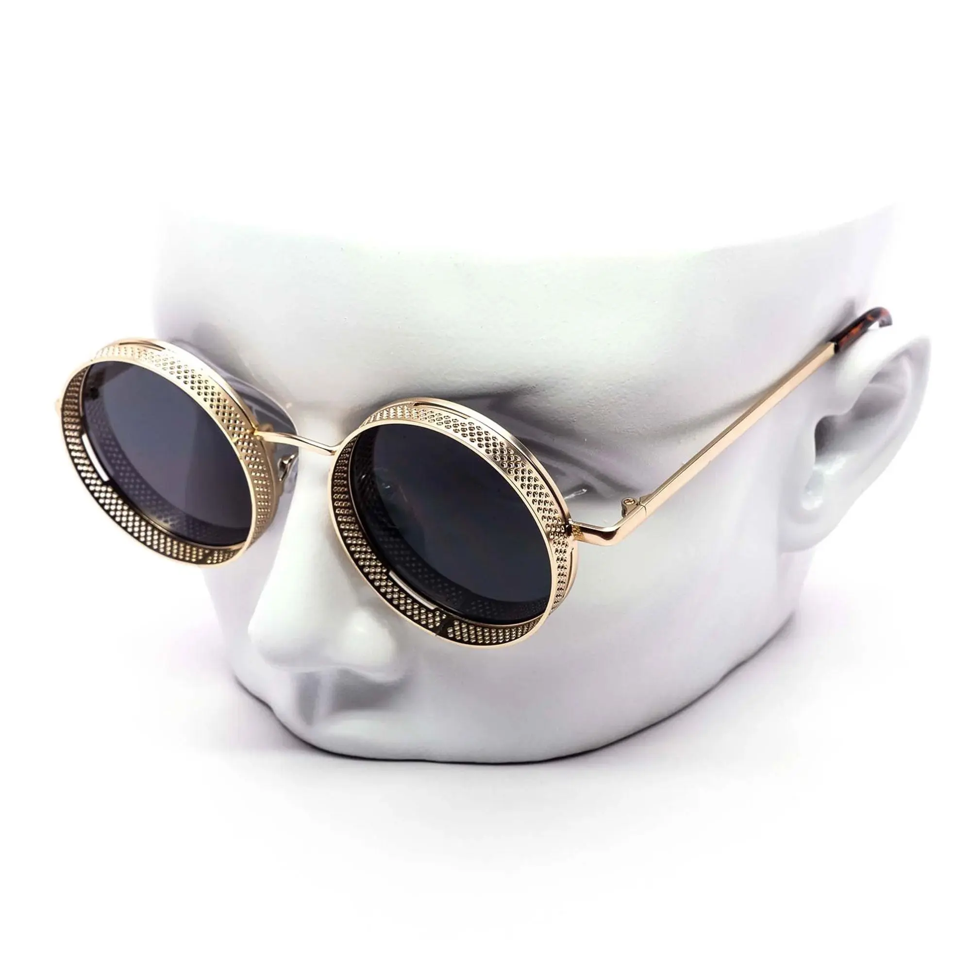 Steampunk Metal Oversized Rave Bat Face Contour Y2K Punk Retro Shield Sunglasses, 100% UV Polycarbonate Protection