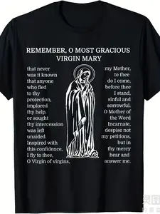 Men' & Women' Memorare Catholic Prayer T-Shirt - Retro Latin Prayer Tee with, Pure Cotton Shirt Suitable for - Wear, Religious Apparel for Mass & Daily Devotion