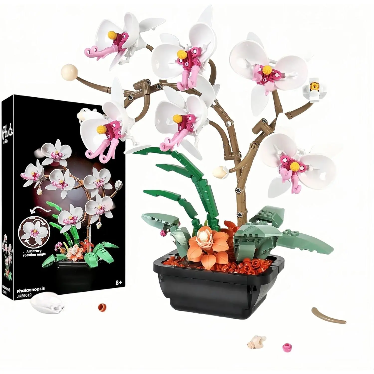 Orchid Flowers Building Kit, Dly Creative Botanical Collection Decor Building Blocks for Home Office, Artificial Orchid Flower Bonsai Display Decoration, Gift Set for Adults