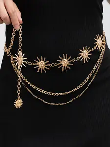 1pc Metal Smiley Face Sunflower Skirt Chain, Adjustable Multi-Layer Waist Belt, Perfect for Daily Wear, Stylish Accessory for Women, Floral Print Chain