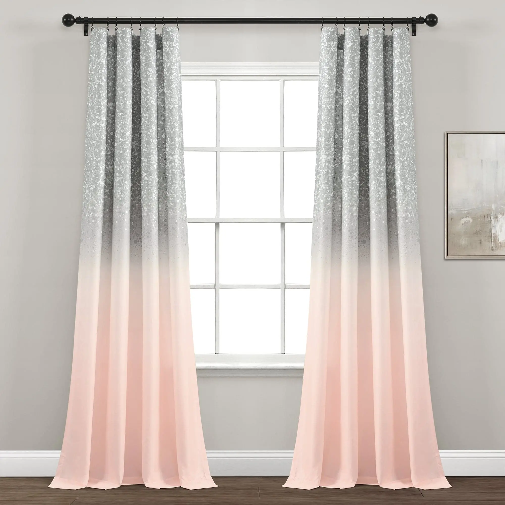Lush Decor Glitter Ombre Metallic Print Window Curtain Panel Set 52x84 Inch Sparkly Design for Bedroom Decor
