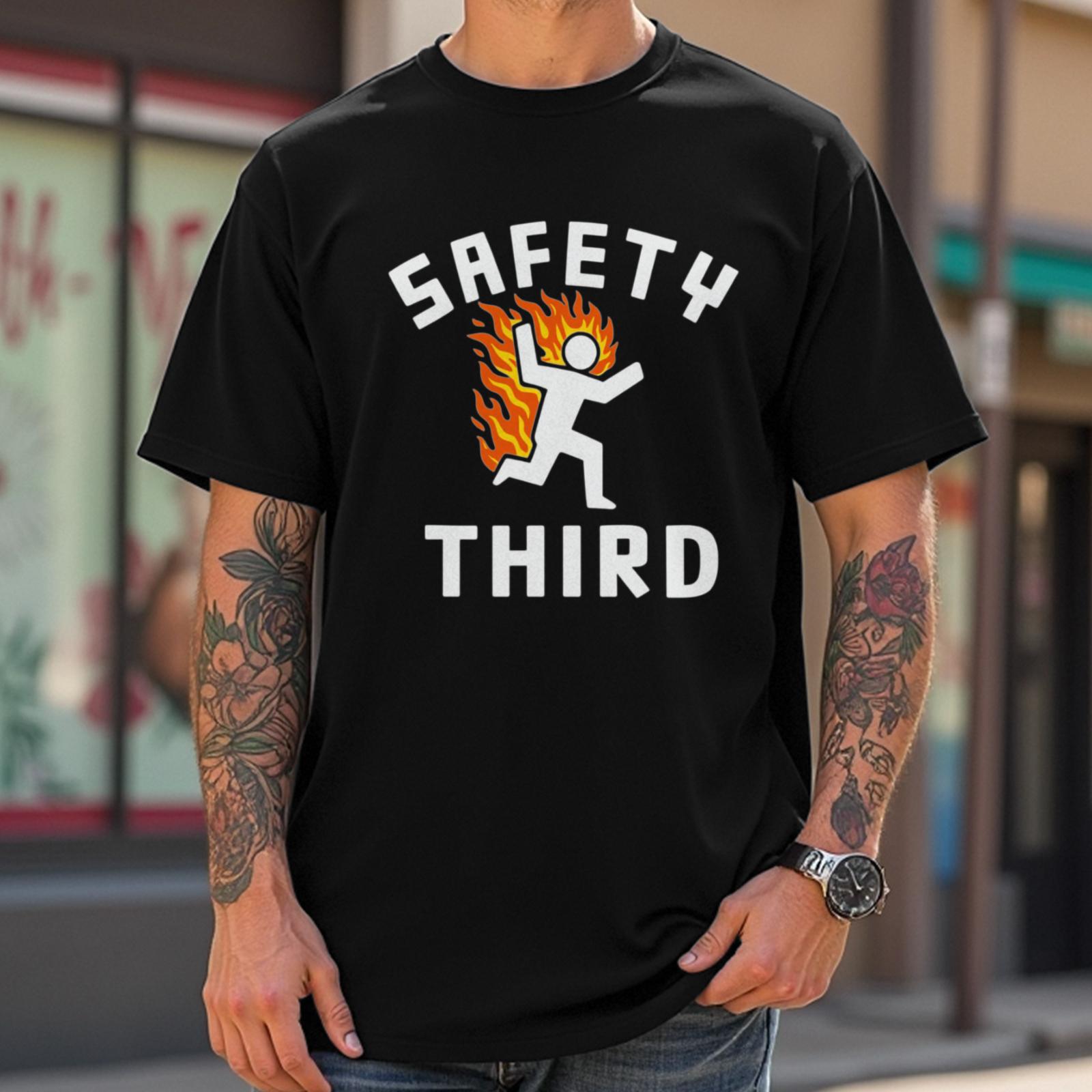 Safety Third Shirt, Funny Safety Humor T Shirt, Fire Running Graphic Tee, Work Humor Shirt