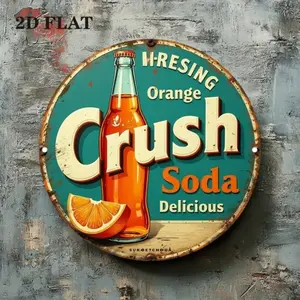 Aluminum 2D Flat Vintage Orange Crush Soda Metal Sign Retro 1950s Diner Decor Aluminum Painting Style Wall Art