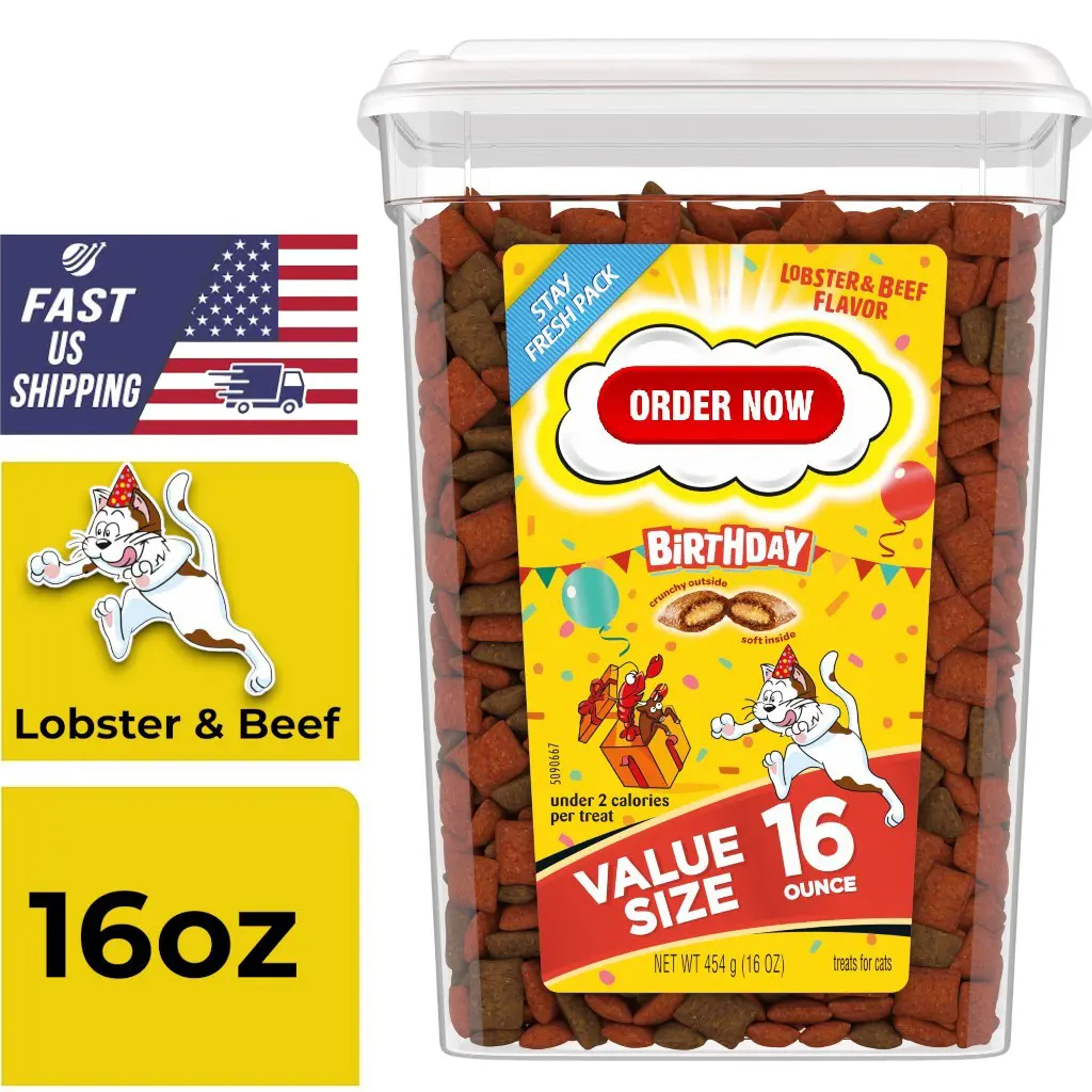 Temptations Birthday Crunchy and Soft Cat Treats, Lobster and Beef Flavor, 16 oz. Tub