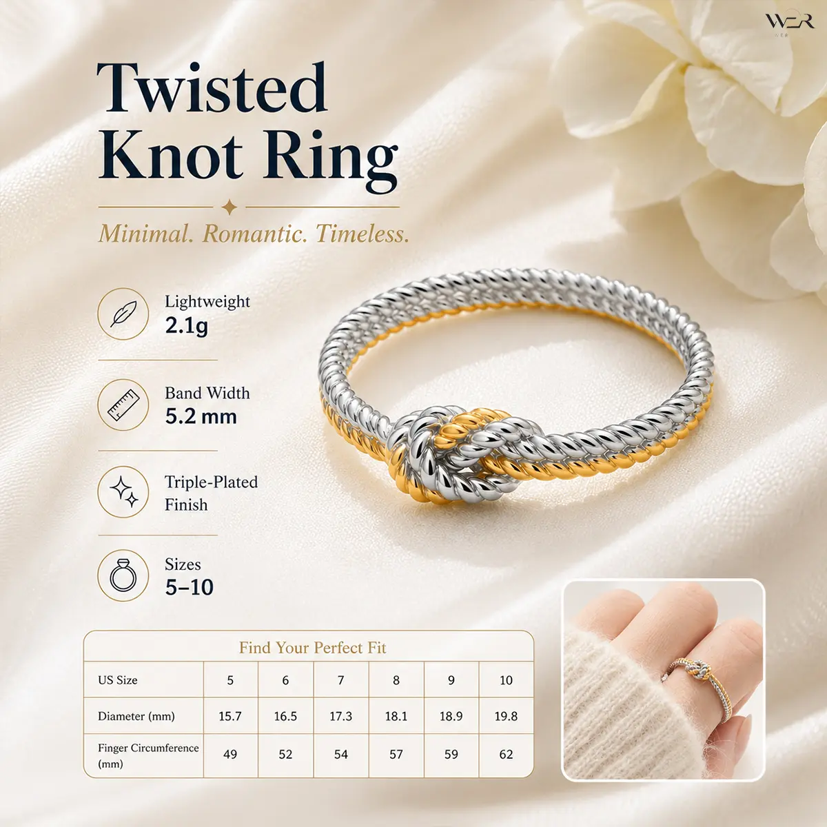Twisted Knot Ring Silver Gold Sparkling Elegant Lightweight Comfortable Versatile Feminine Summer Gift for Women Girls Daily Wear Special Occasion Perfect Accessory