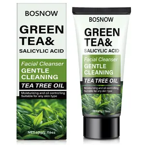 【Ten pack is cheaper】BOSNOW Green Tea & Salicylic Acid Facial Cleanser with Tea Tree Oil for Gentle Cleansing & Purifying Skin Suitable for All Skin Types