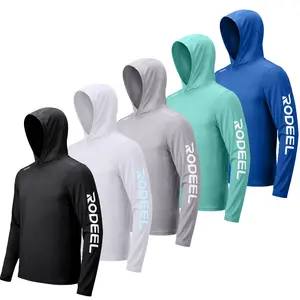 RODEEL 962 Sun Hoodie Shirts w/ Thumbhole UV Detection Logo Men UPF 50+ Sun Protection Long Sleeve Lightweight Quick Dry Moisture Wicking Breathable Athletic Activewear for Outdoor Fishing Boating Hiking Construction Roofing Landscaping, SummerVibes