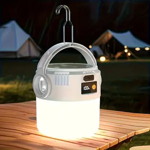 Rechargeable Solar Hand Light Camping Lantern, USB Charging Portable Flashlight with Metal Hook, 4 Modes Battery Display, Outdoor Hiking Fishing Emergency, High Power Flashlights, Portable Rechargeable Lighting