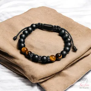 Protection Bracelet 8mm Black Onyx Bracelets Tiger's Eye Green Agate Stone Beaded Bracelet Boho Style Healing Bracelet Gifts for him