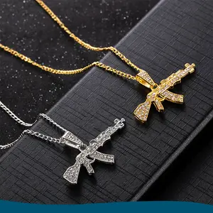 Bling Bling Iced Out AK Pistol Pendant Gun Necklace  for Men Hip Hop Rock Punk Cool Street Party Jewelry Jewellery