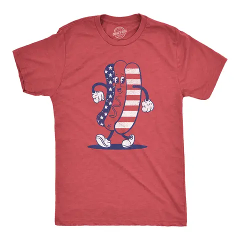 Mens Fourth Of July Hotdog T Shirt Funny Patriotic Cookout Grilling Tee for Guys Mens Funny T Shirts Cool Vintage Fashion T-Shirt Gift Classic Menswear Patriotic Shirts for Men Funny Food Short Sleeve Novelty Red -